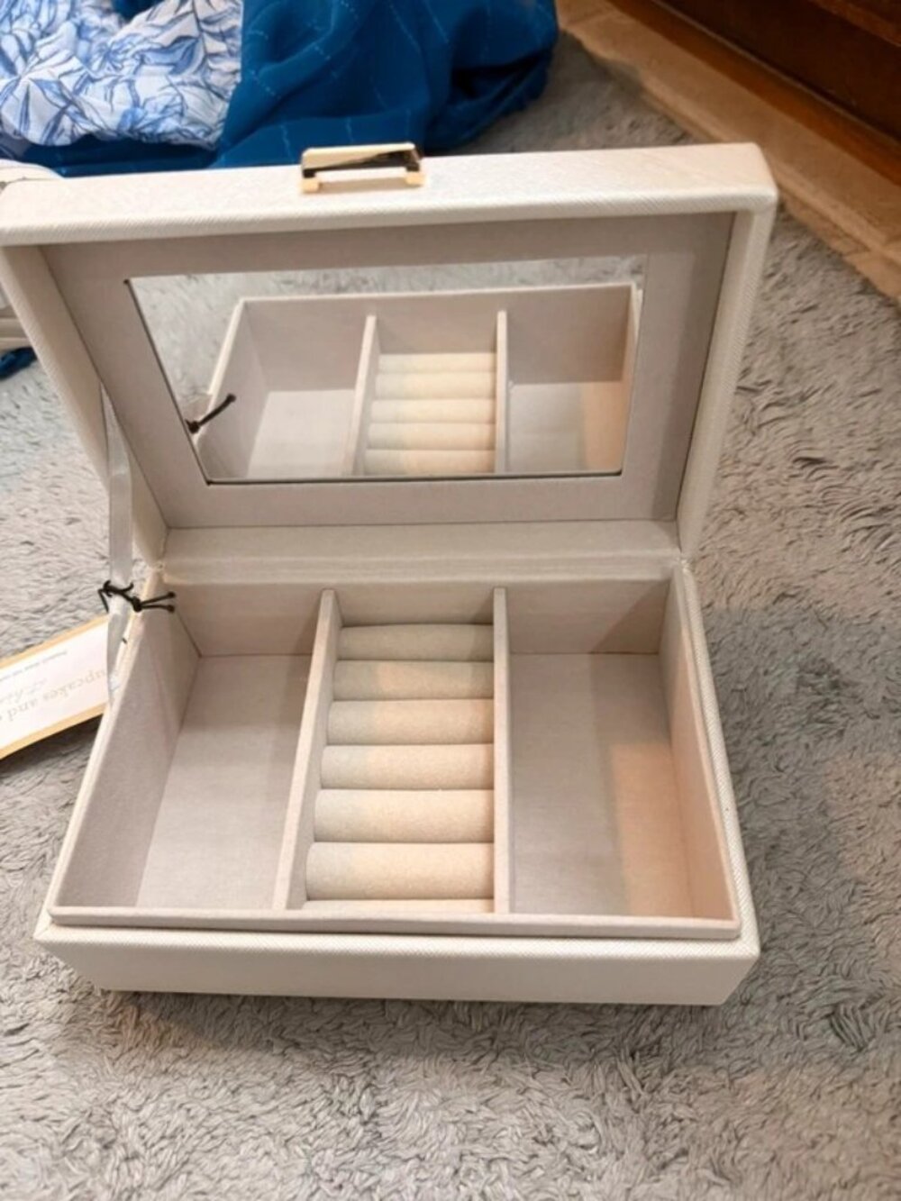 Jewelry Case with Mirror in Cream - Compact Ring & Earring Storage